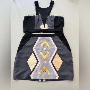 House of CB x Celebrity Boutique Two Piece Set – Geometric Crop Top & Skirt – M